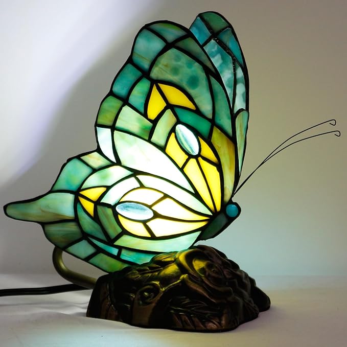 Small Tiffany Table lamp Stained Glass Butterfly Desk Lamp 7X5X9.8 Inch Accent - Image 6