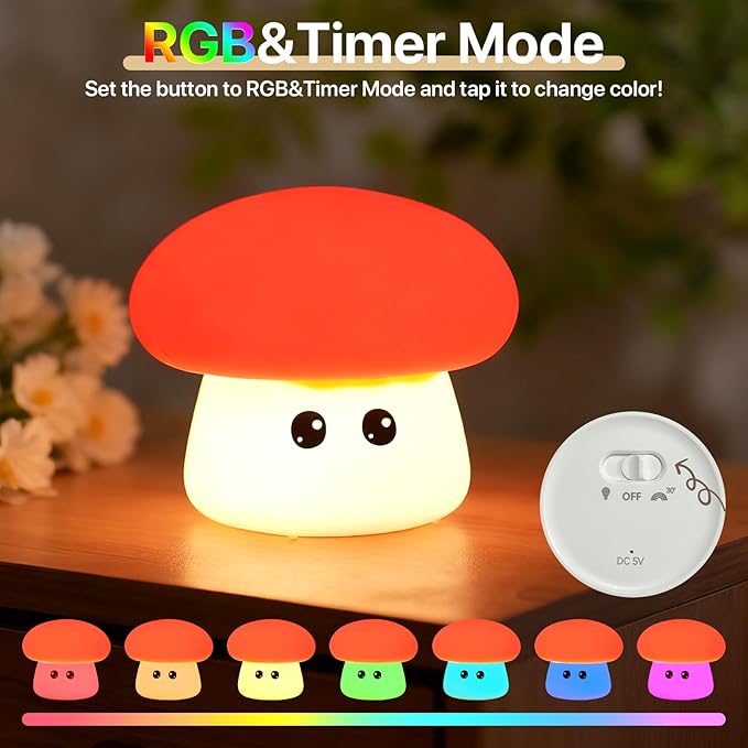 Cute Mushroom Night Light for Kids Rechargeable, Battery Operated Nightlight 3 - Image 4