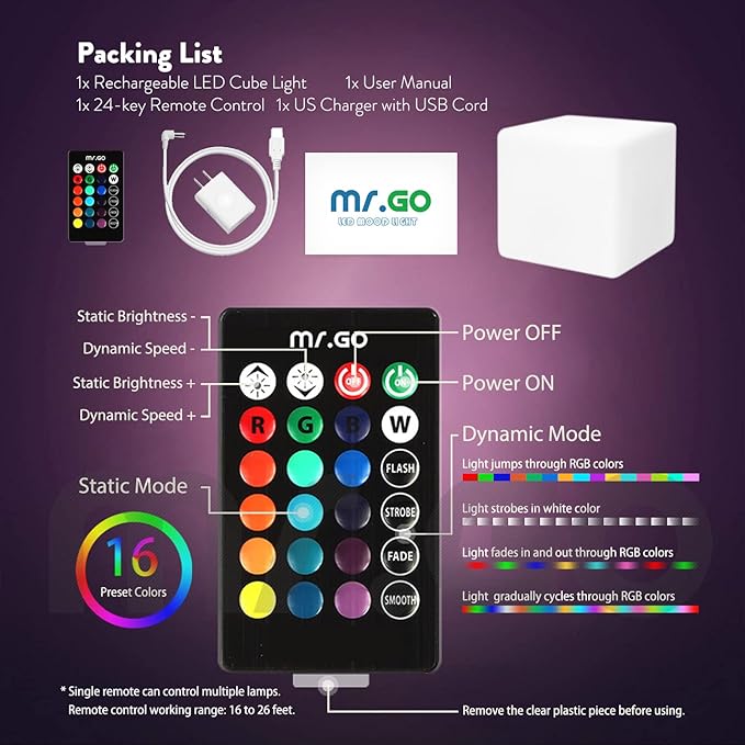Mr.Go 14-Inch Color Changing LED Cube Light Stool, Glow Cube Seat - Image 4