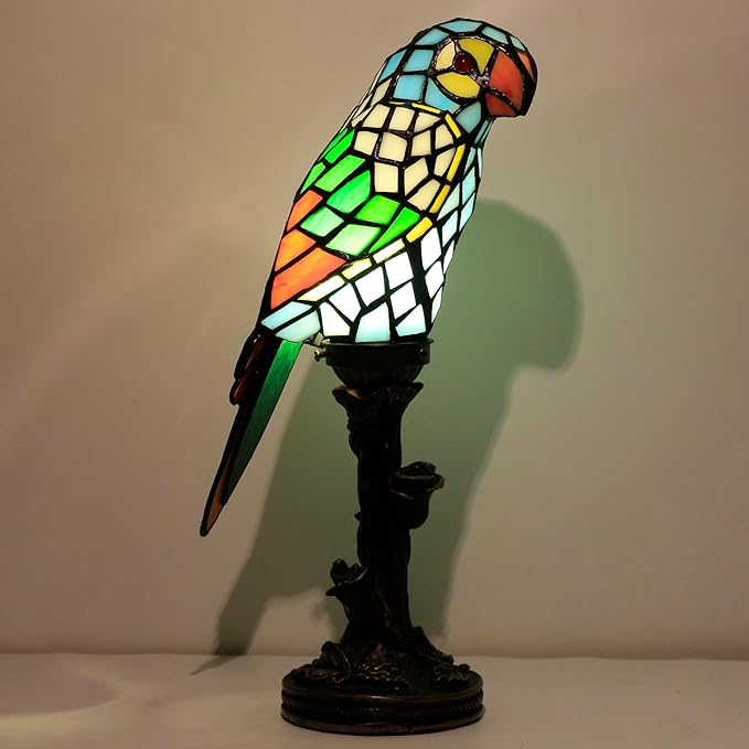 Small Tiffany Lamp Parrot Table Lamp Stained Glass Accent Lamp 15.3 Inch Tall - Image 5