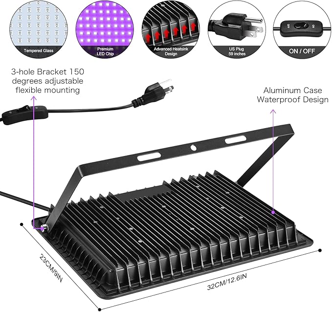 3 Pack 200W LED Flood Black Lights, Outdoor Flood Blacklight Light - Image 3