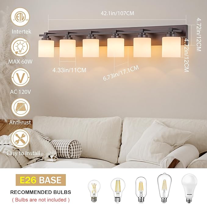 6 Light Modern Bathroom Light Fixtures Over Mirror, Bronze Finish Vanity Lights - Image 5