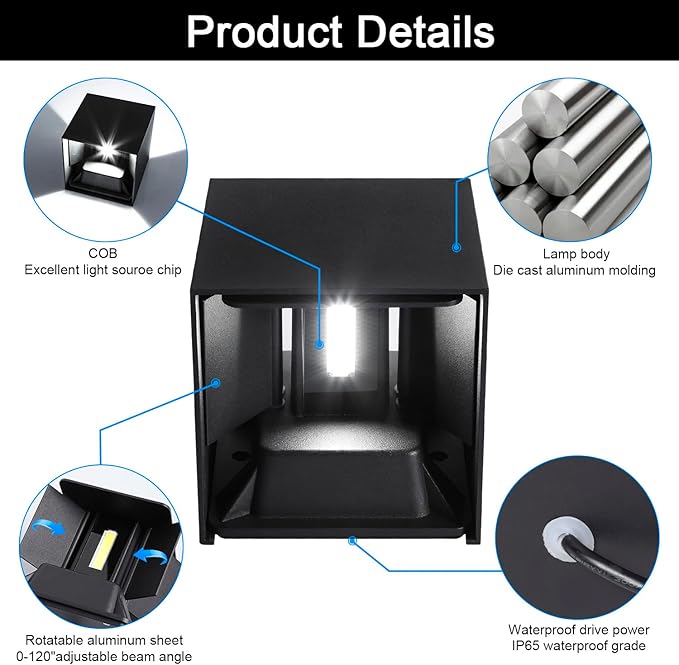 Juyace 20W 6000K LED Sconce Wall Up and Down Exterior Lighting hardwire No - Image 6