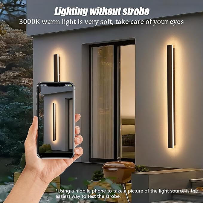 2 Pack 31.5inch Long Outdoor LED Wall Lights 24W Black 3000K Warm White Porch - Image 2