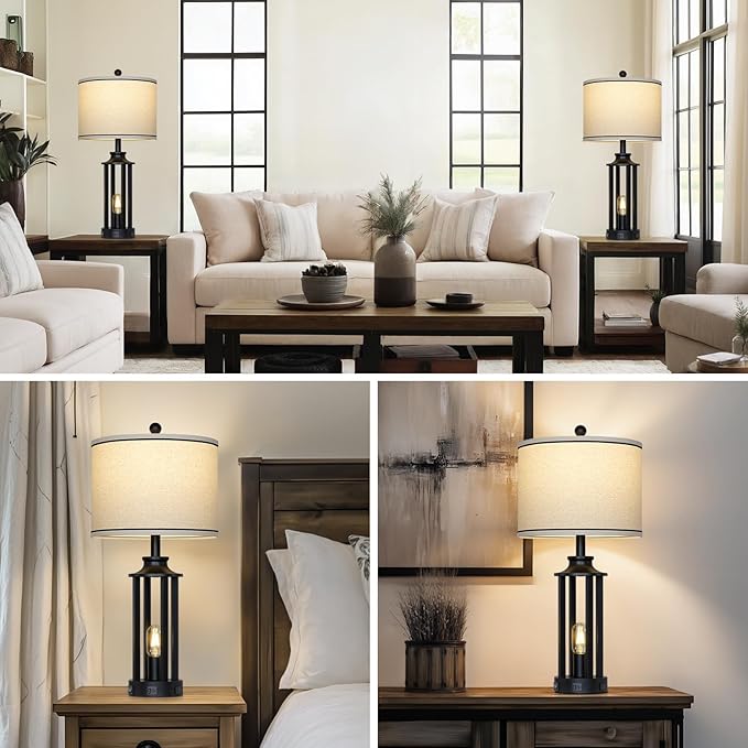27.5" Black Farmhouse Table Lamps Set of 2, Tall Vintage Lamps - Image 6