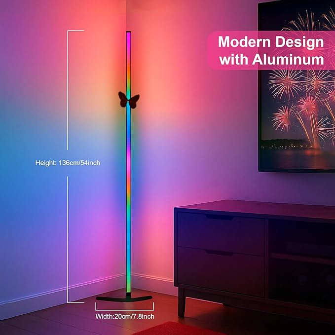 2 Pack Corner Floor Lamp – 57'' Tall RGB Lamp Modern Mood Lighting - Image 7