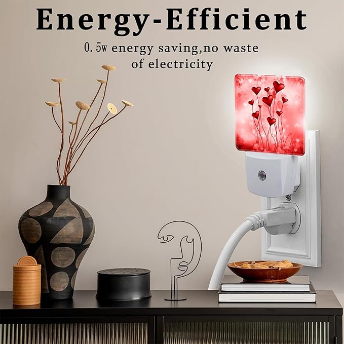 Red Hearts Night Light Plug into Wall, Romantic Sweet Heart Dusk to Dawn Night - Image 4