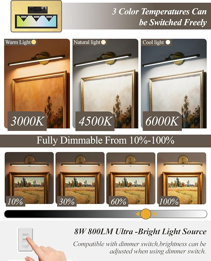 Hardwired Picture Lights for Wall, Modern Metal Picture Frame Light, 3CCT - Image 4