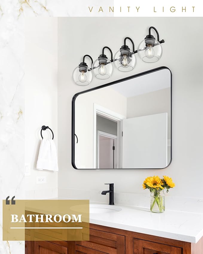 Bathroom Light Fixtures, 4-Light Matte Black Vanity Lights - Image 6