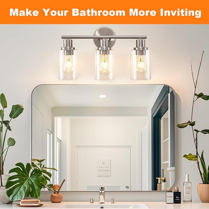 DLLT 3-Light Bathroom Light Fixtures: Nickel Modern Vanity Lights - Image 5