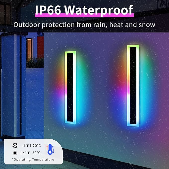 Widened 2 Pack Modern Outdoor Wall Sconces, 31.4inch RGB Dimmable LED Lights - Image 5