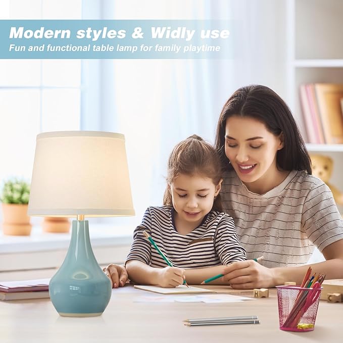 Seealle 19.4" Modern Sky Blue Table Lamp Set of 2-Bedside Lamps - Image 3