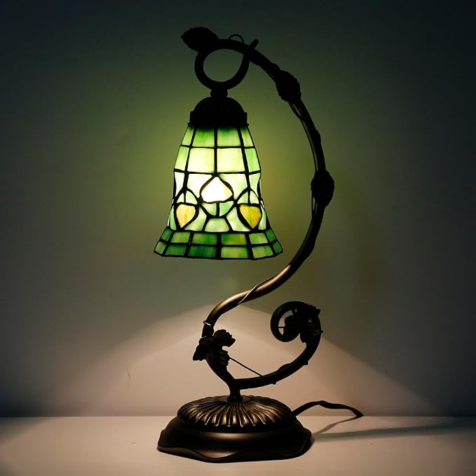 Tiffany Lamp Stained Glass Desk Reading Bedside Light, Metal Leaf Table Lamp - Image 6