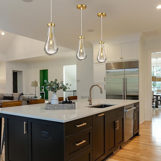 Raindrop Pendant Lights Kitchen Island Set of 3 Teardrop Gold Hanging Light - Image 4