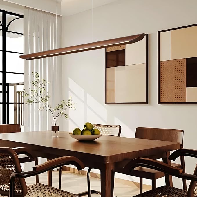 55" Wood Linear Pendant Light, Dimmable Kitchen Island Lighting - Image 8