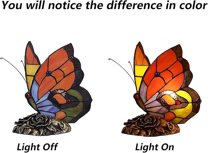 Bieye L10038 Butterfly Tiffany Style Stained Glass Accent Table Lamp Night Light - Image 4