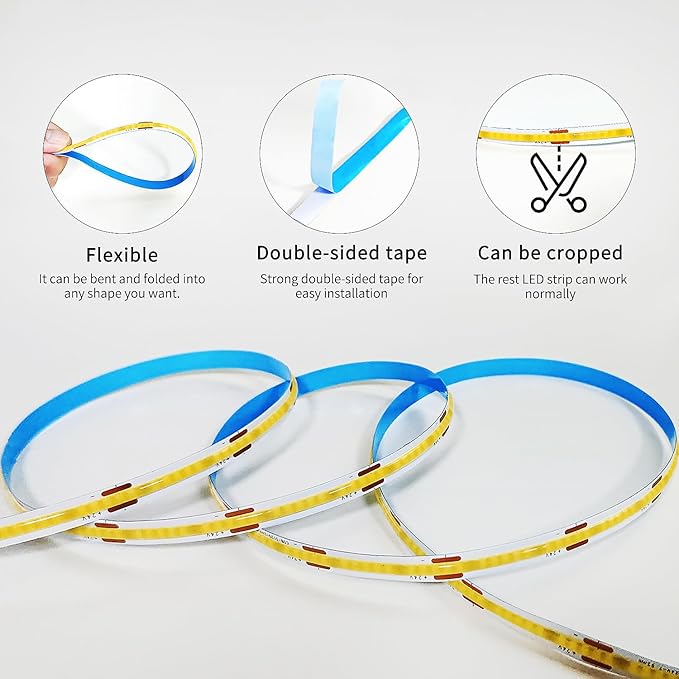 COB LED Strip Lights 3000K 65.6ft DC 24V Dimmable White Flexible LED Tape Light - Image 6