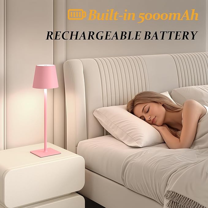 2 Pack Cordless Table Lamps, 3 Colors Stepless Dimming, 5000mAh Rechargeable - Image 5