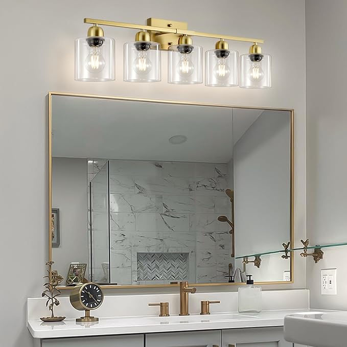 Modern Brushed Gold 5 Light Bathroom Vanity Light, 31 inch Vanity Lights - Image 8