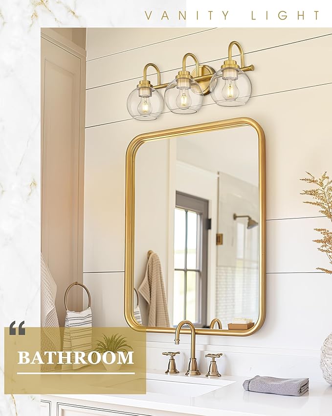 Bathroom Light Fixtures, 3-Light Brushed Gold Vanity Lights - Image 4