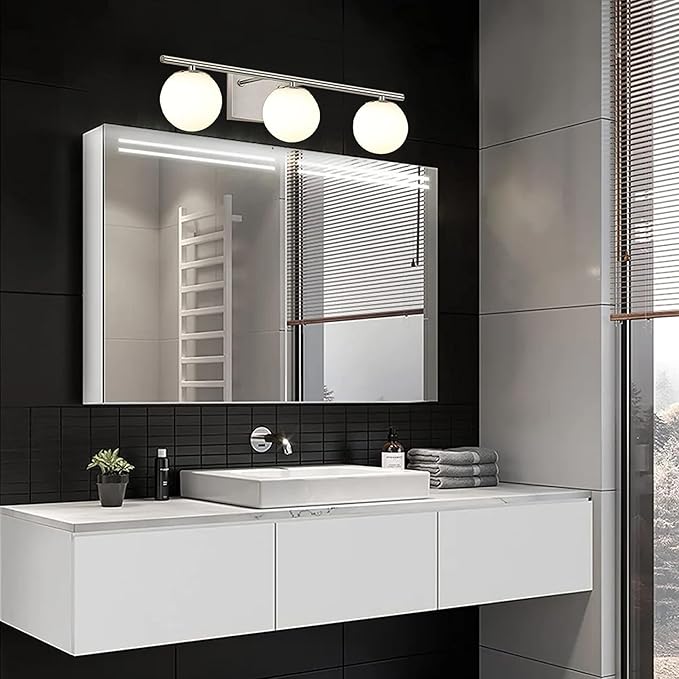 New Bathroom Vanity Light Fixtures 3 Lights Brushed Nickel Glass Shade Modern - Image 6