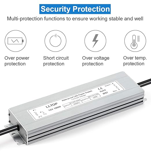 LED Driver 100 Watts Waterproof IP67 Power Supply AC100-264V to 12V DC 8.3A Low - Image 2