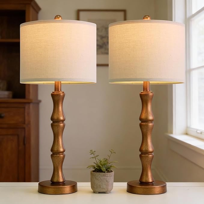 BOBOMOMO 25" Vintage Nightstand Lamps Set of 2, Farmhouse Table Lamps by BOBOMOMO