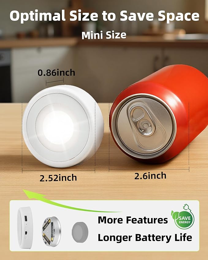 EZVALO LED Puck Lights, Touch Light, 2.5'' Mini Tap Light, Rechargeable Sitck - Image 2