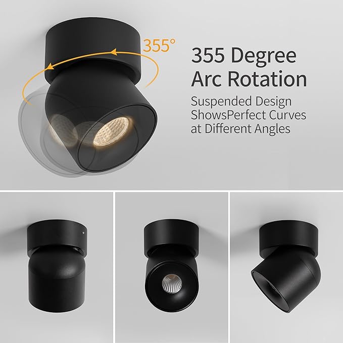 Aisilan 2Pack LED Indoor Black Ceiling Spot Lights 9W Surface Mounted Light - Image 4