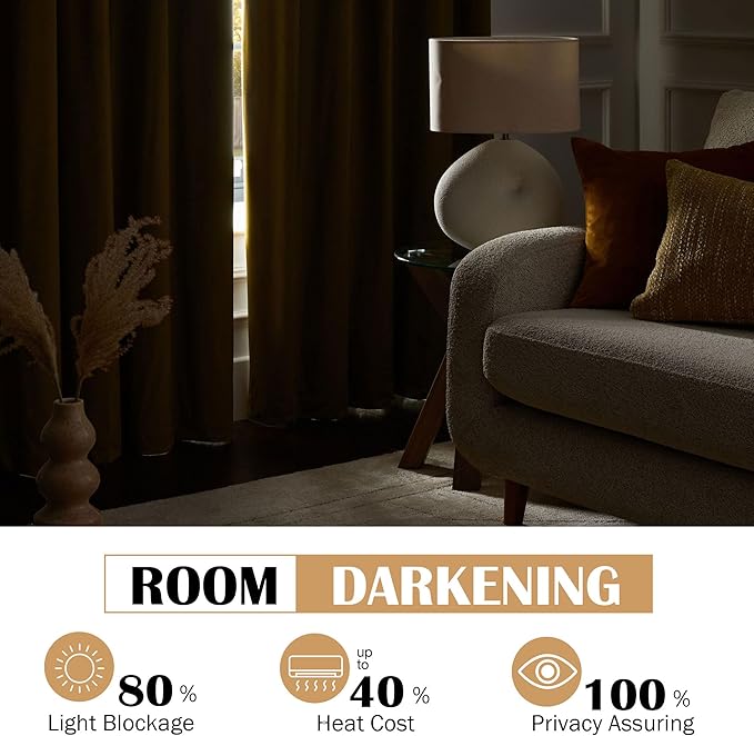 Beauoop Golden Brown Velvet Curtains 108 Inches Long 2 Panels - Image 3
