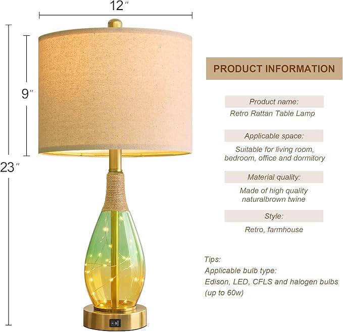 OYEARS 23" Table Lamps Set of 2, Farmhouse Lamps - Image 6