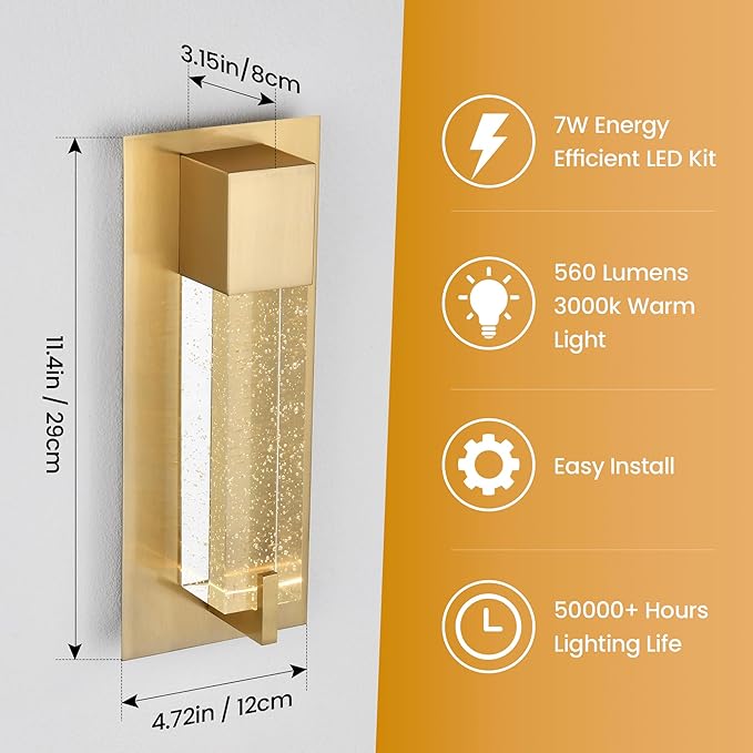 WOSHITU LED Wall Sconce Light: 11 Inch Gold Modern Sconces Wall Lighting 3000K - Image 2