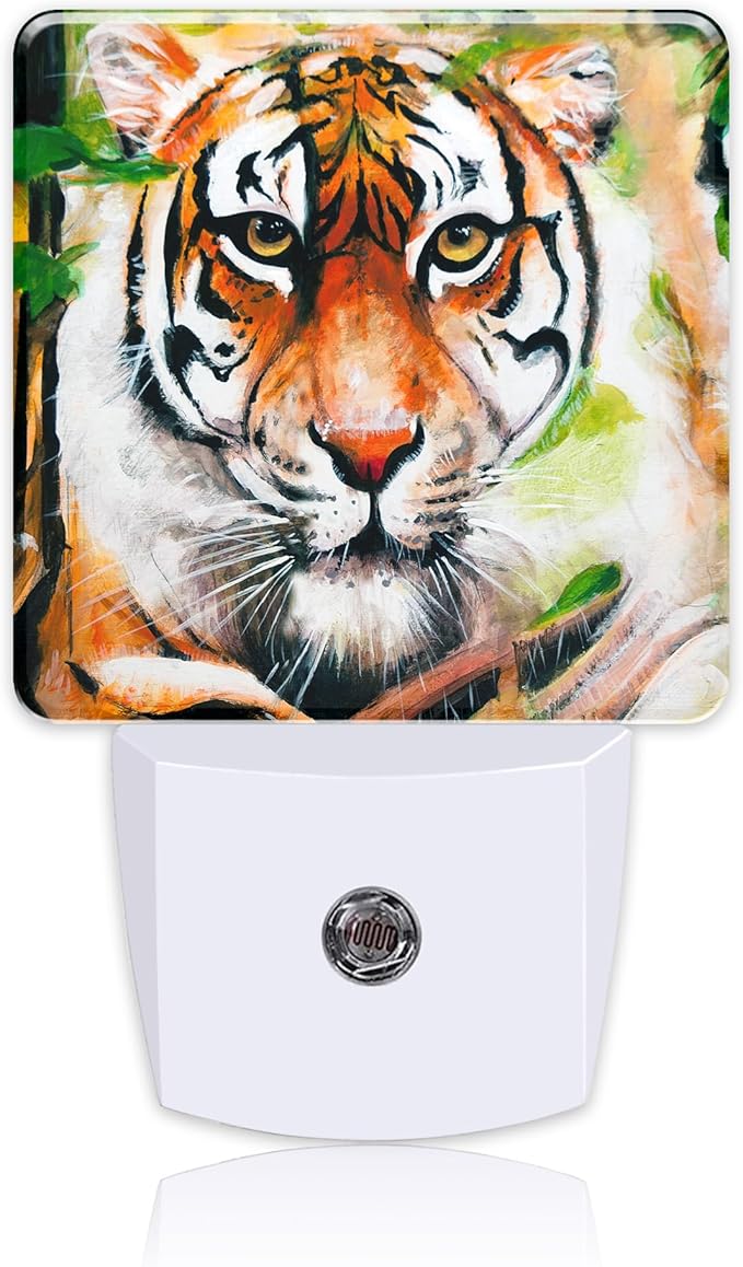 Plug in Night Lights Oil Painting Tiger in Jungle Nightlight Plug Into Wall by Uiaoiais