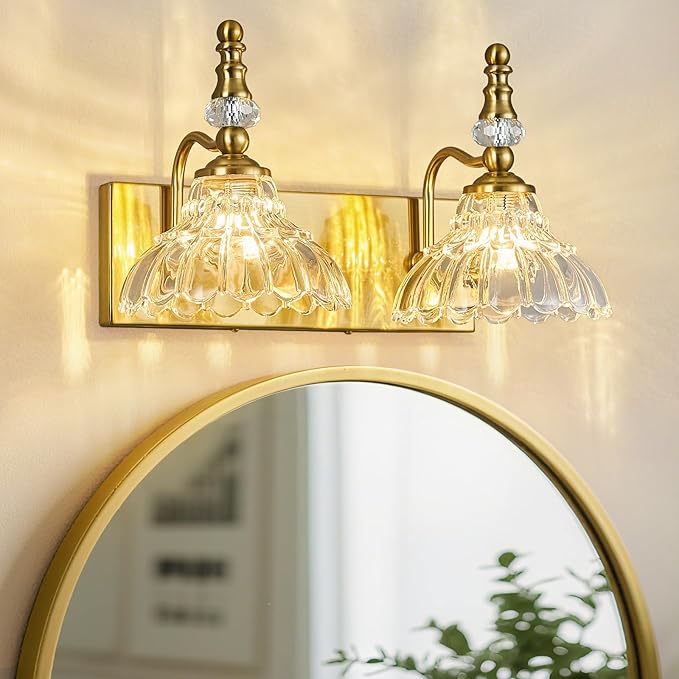 Vintage Bathroom Vanity Light, 2-Light Gold Vanity Lighting Fixture by LBSQJ