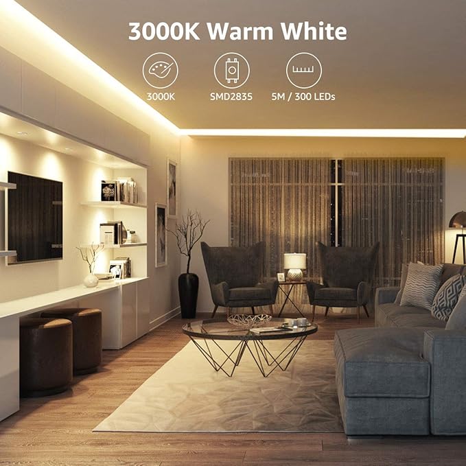 Lepro LED Strip Light White, 16.4Ft Dimmable Vanity Lights, 3000K Super Bright - Image 3