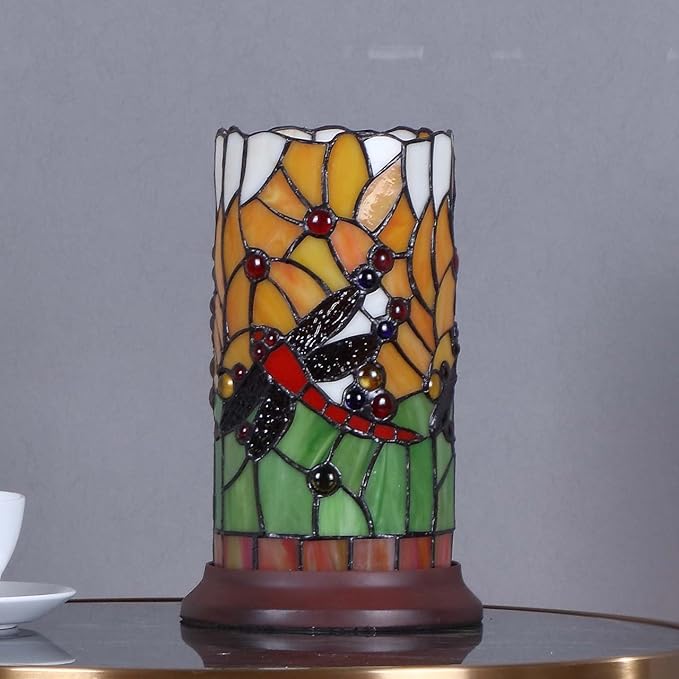Bieye L10650 Dragonfly Tiffany Style Stained Glass Mini Table Lamp - Image 2