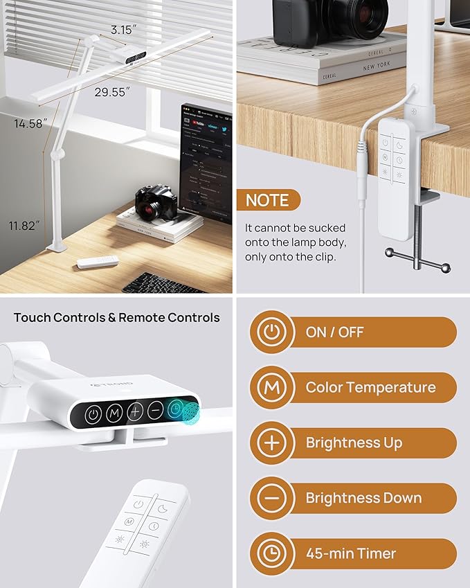 TROND LED Desk Lamp with Clamp, 29.55'' Tall Desk Light with Remote, 1500LM - Image 5