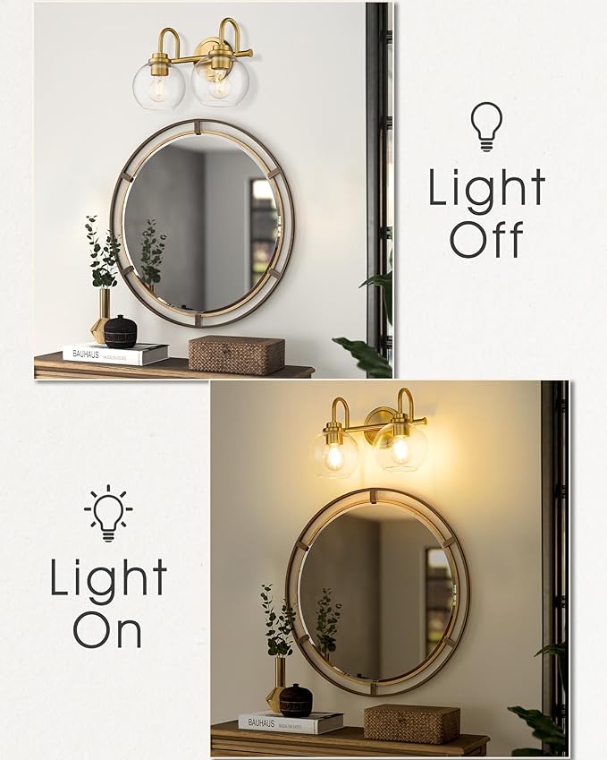 Bathroom Light Fixtures, 2-Light Brushed Gold Vanity Lights - Image 3