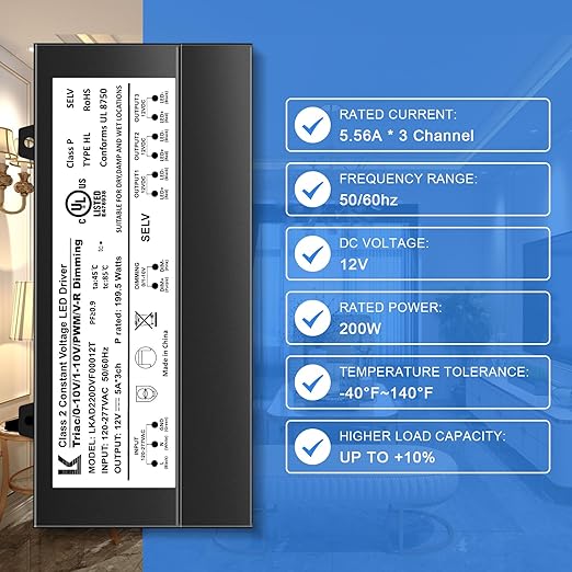 inShareplus 12V 200W Dimmable LED Driver, 5-in-1 Triac/ELV/MLV/0-10V/1-10V/PWM - Image 3