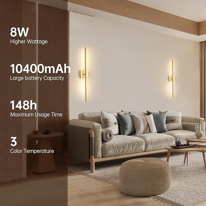 Battery Operated Wall Sconce Set of 2, 10400mAh Rechargeable Wall Sconces - Image 3