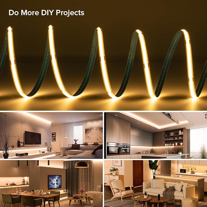 16.4FT COB LED Strip Lights Dimmable DC 12V 2700K Warm White 320LEDs COB Strip - Image 6