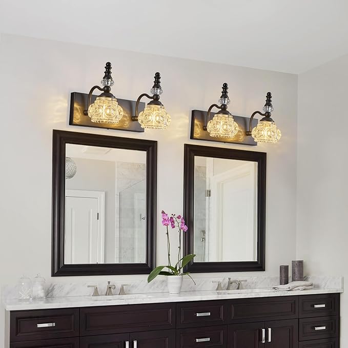 Modern Glass Crystal Bathroom Vanity Light Indoor Wall Lamp Black Vintage Wall - Image 5