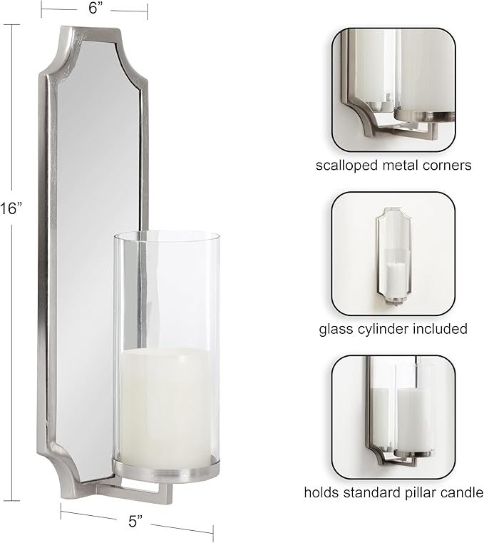 Kate and Laurel Ciel Glam Mirrored Wall Sconce; 6 x 5 x 16; Silver; Traditional - Image 2