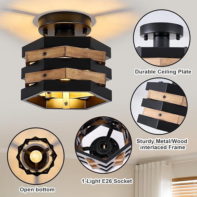 Farmhouse Flush Mount Ceiling Light, 1-Light Hallway Light Fixtures Ceiling - Image 5