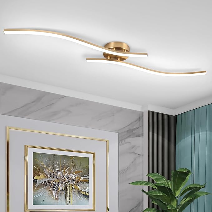 28W Gold Linear Ceiling Light Gold Modern LED Ceiling Light Fixture 6000K by HLILCEH-Lighting