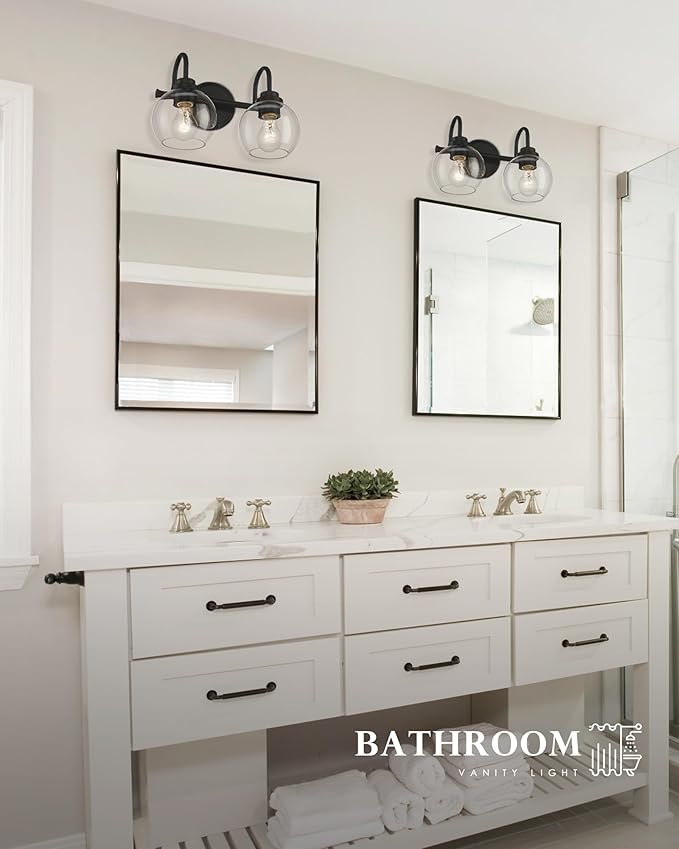 2-Light Bathroom Vanity Light Over Mirror, Matte Black Vanity Light - Image 4