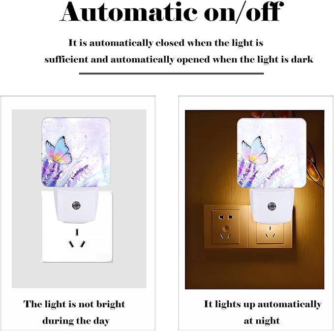Lavender Butterfly Night Light, Plug-in Nightlights Auto Sensor Night Lamp - Image 3