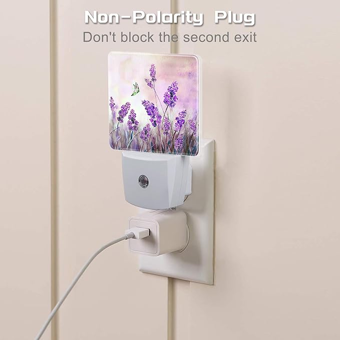 Purple Lavander Flowers Butterfly Night Light Plug into Wall, Watercolor - Image 3