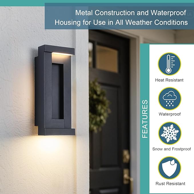 Modern Outdoor Wall Light, Integrated LED 24W 2200LM 3000K, Porch & Patio Lights - Image 3