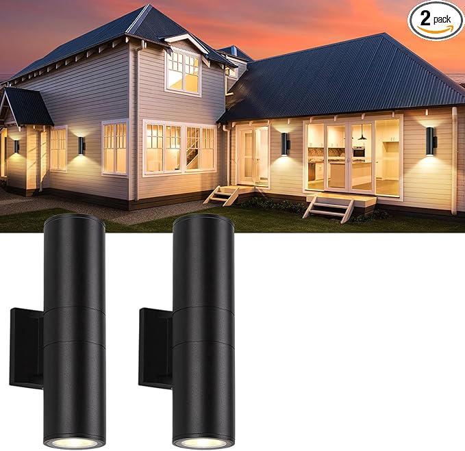 2 Pack 14inch LED Up & Down Wall Lights, 18W E26 4000K Day White 1800LM Outdoor by MUCLUD